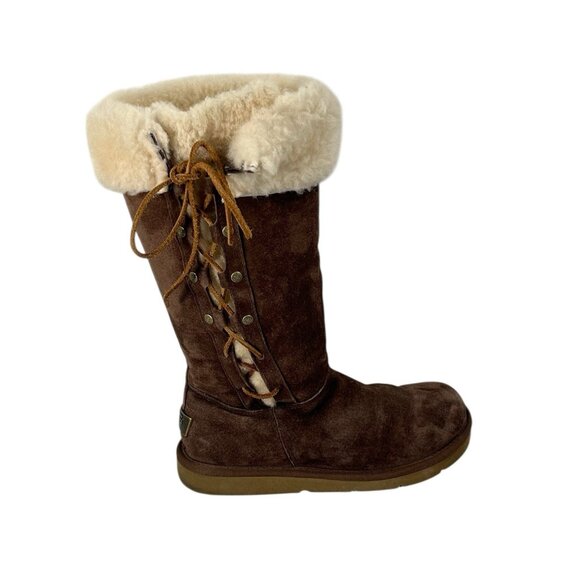 UGG Upside Shearling Cuff Winter Boots Womens Size 7 EUR 38 Chestnut - Picture 2 of 8